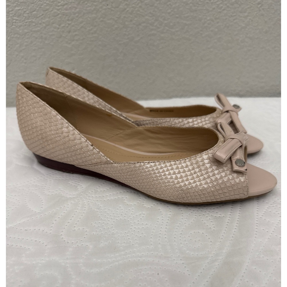 Geox Beige Textured Peep Toe Low Wedge Flats Slip On Shoes Size 38